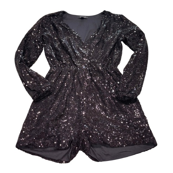 HAODUOYI Pants - Sequin Romper Women Medium Black Long Sleeve V-Neck Party Playsuit HAODUOYI